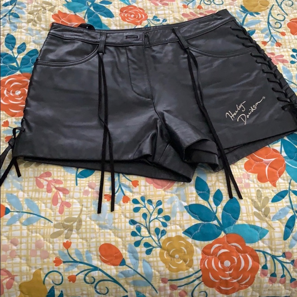 Sexy side laced Harley Davidson leather shorts